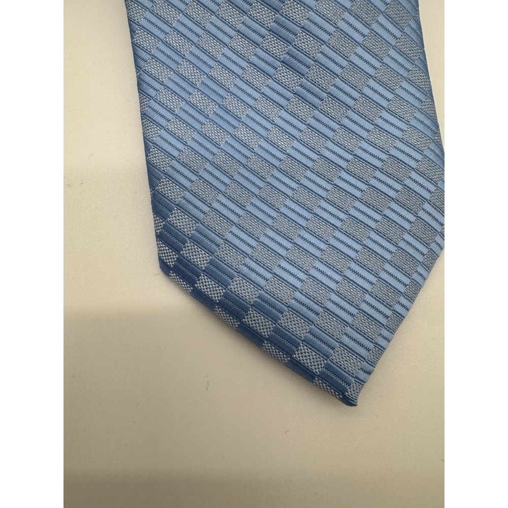Profile Men's Blue Checkered Tie Woven Geometric Pattern Classic Necktie - Picture 2 of 7